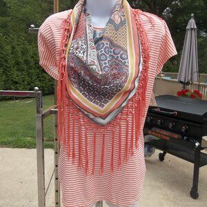 NWT CLOVER&PINE ORANGE STRIPE TOP W SCARF XL